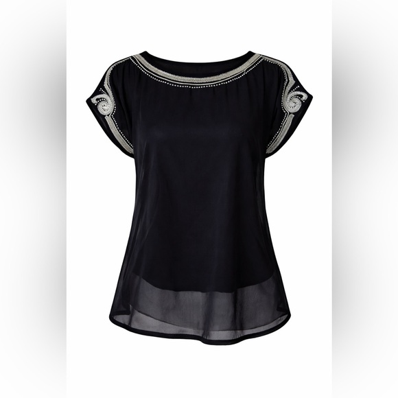 Satrangi Tops - Satrangi Bonanza Sheer Black Embroidered Blouse Size Small